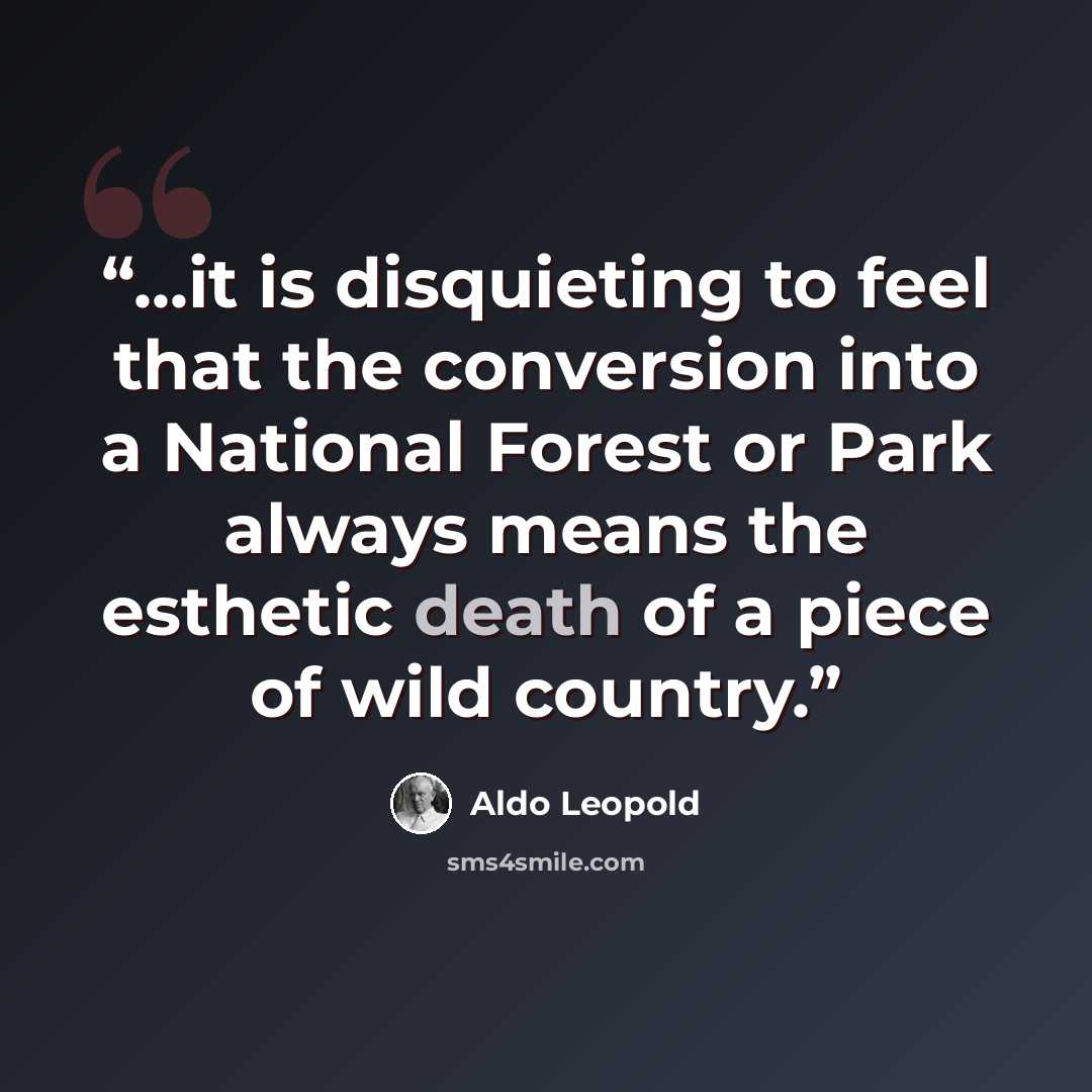 “...it is disquieting to feel that the conversion into a National Forest or Park always means the esthetic death of a piece of wild country.” quote by Aldo Leopold