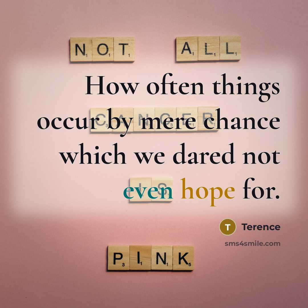 “How often things occur by mere chance which we dared not even hope for.” quote by Terence