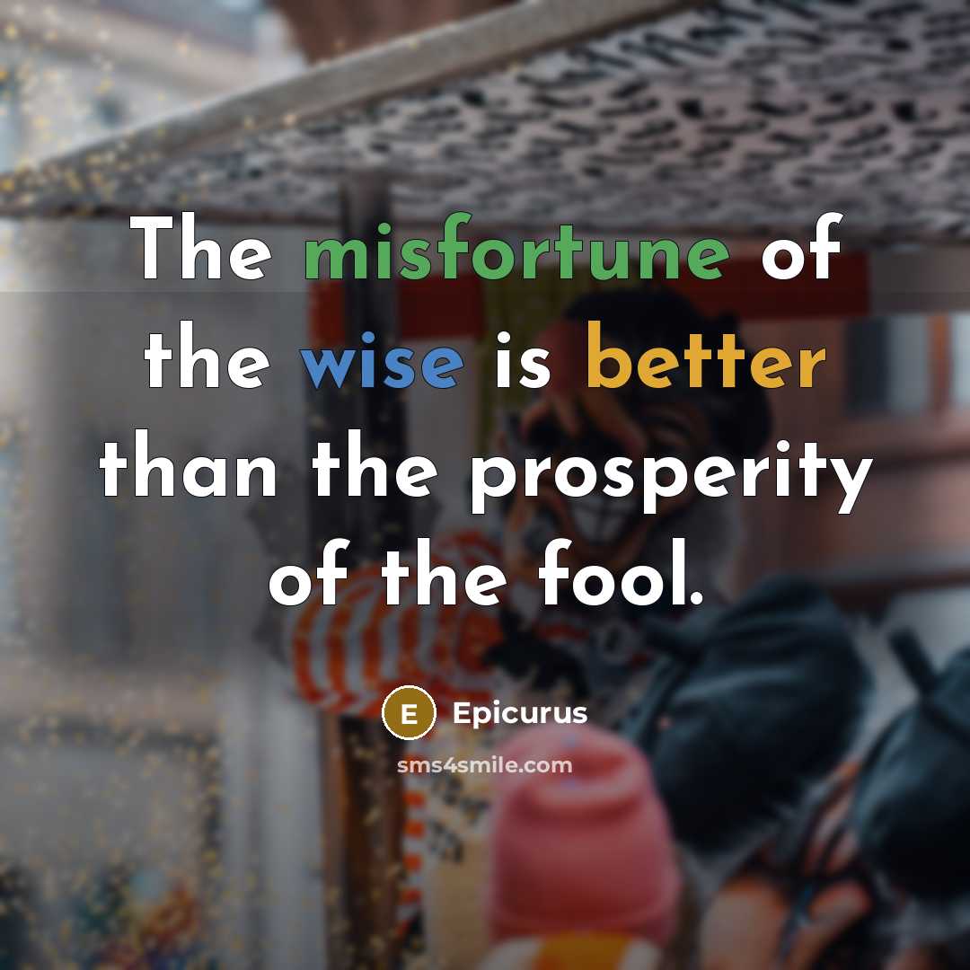 “The misfortune of the wise is better than the prosperity of the fool.” quote by Epicurus