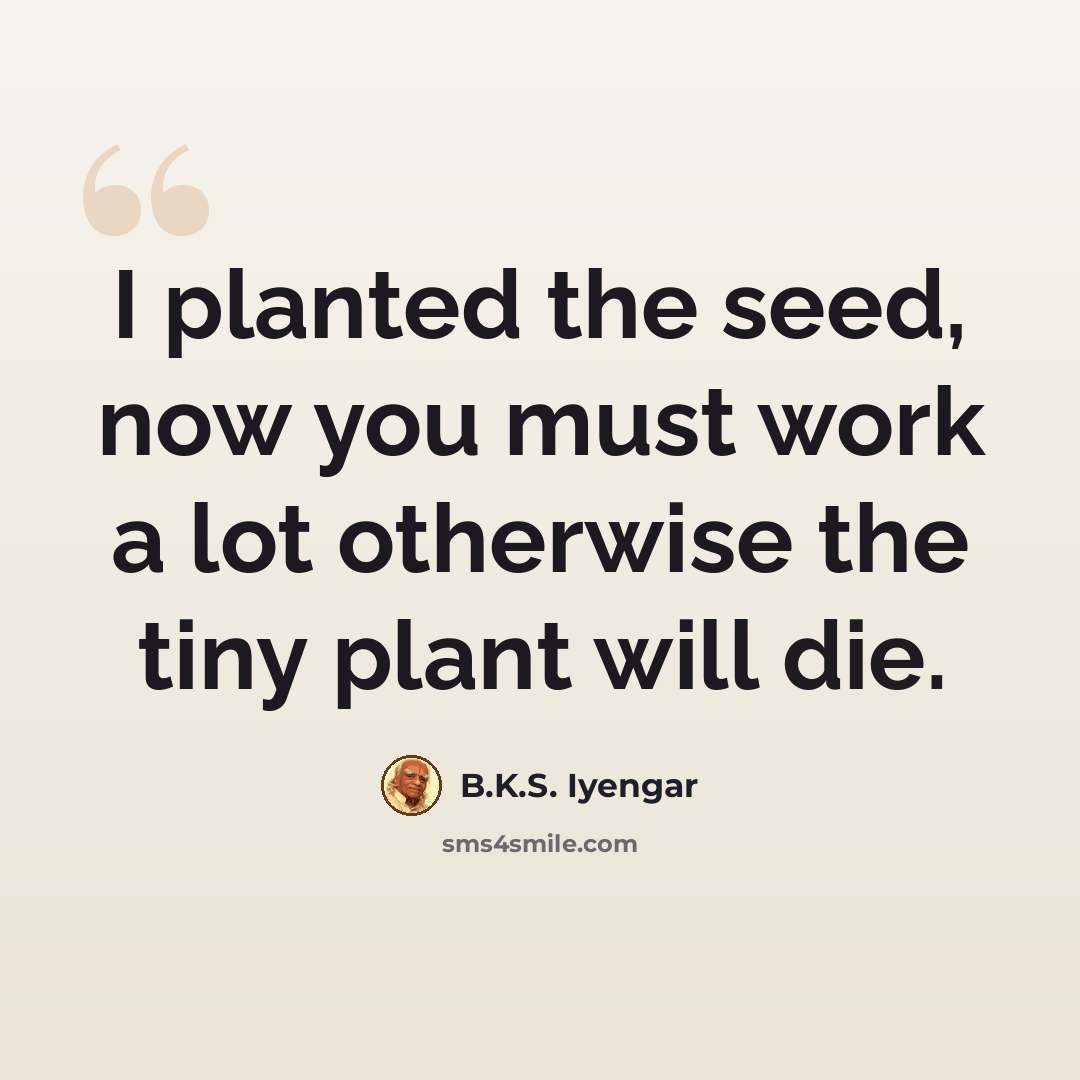 “I planted the seed, now you must work a lot otherwise the tiny plant will die.” quote by B.K.S. Iyengar