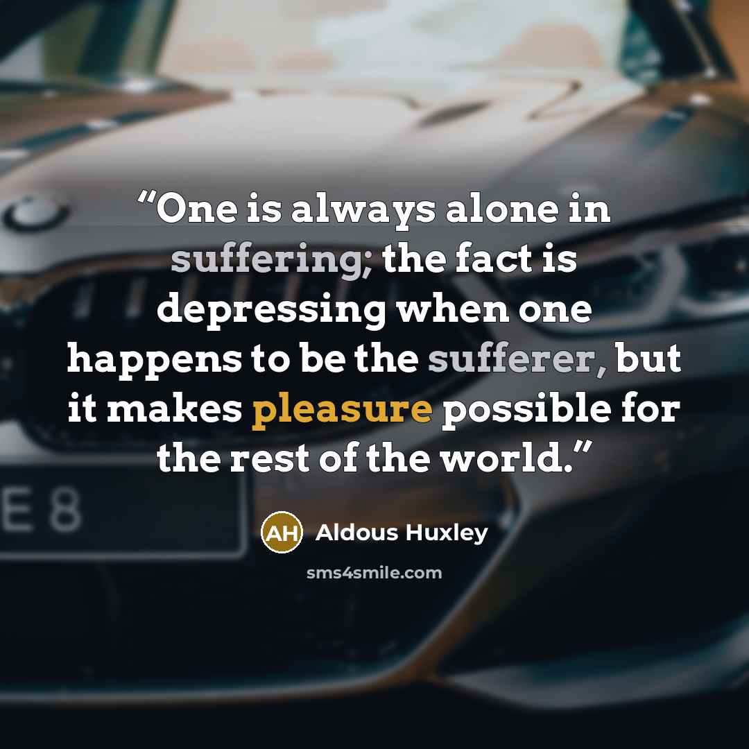 “One is always alone in suffering; the fact is depressing when one happens to be the sufferer, but it makes pleasure possible for the rest of the world.” quote by Aldous Huxley