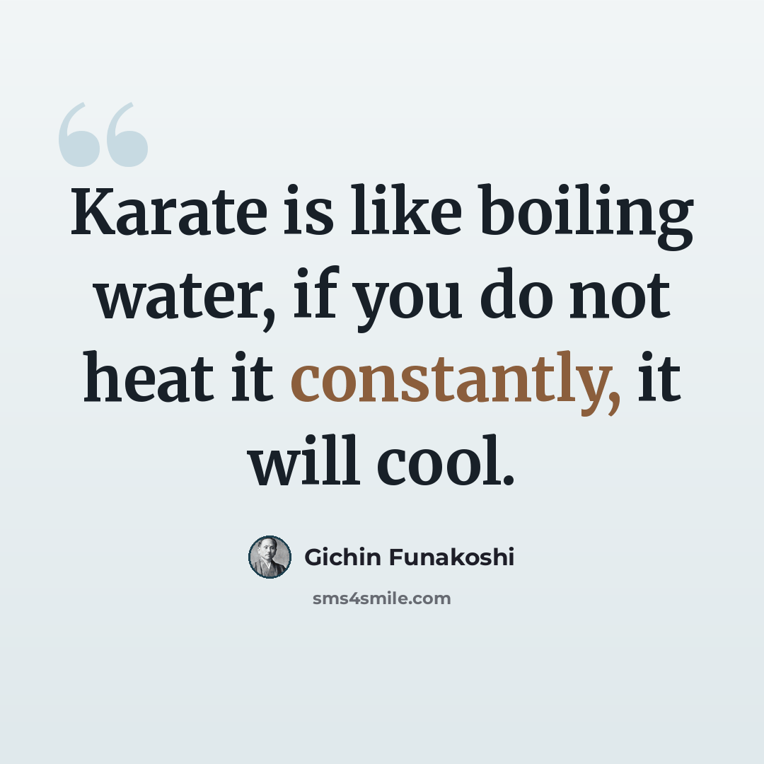 “Karate is like boiling water, if you do not heat it constantly, it will cool.” quote by Gichin Funakoshi