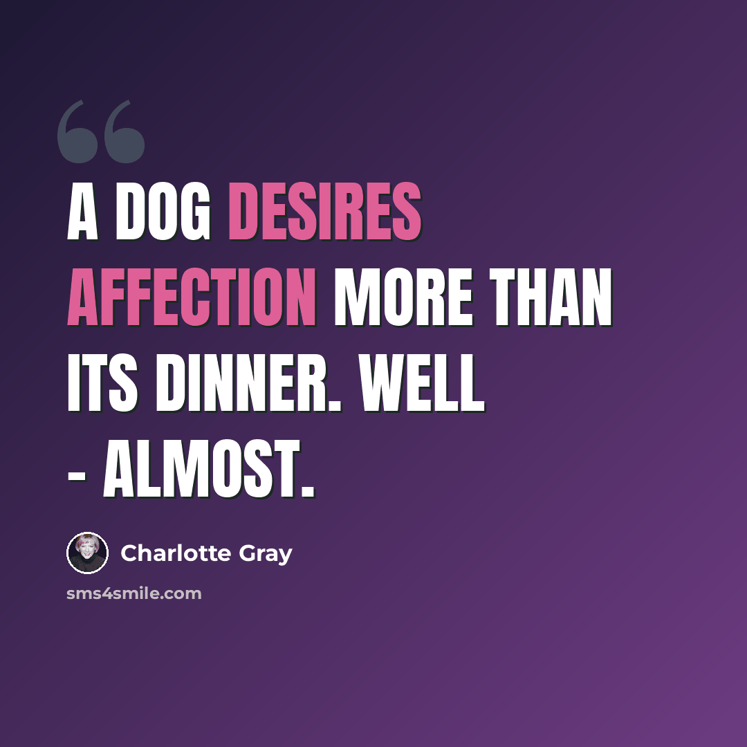“A dog desires affection more than its dinner. Well - almost.” quote by Charlotte Gray