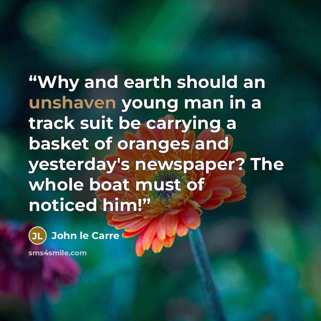“Why and earth should an unshaven young man in a track suit be carrying a basket of oranges and yesterday's newspaper? The whole boat must of noticed him!” quote by John le Carré