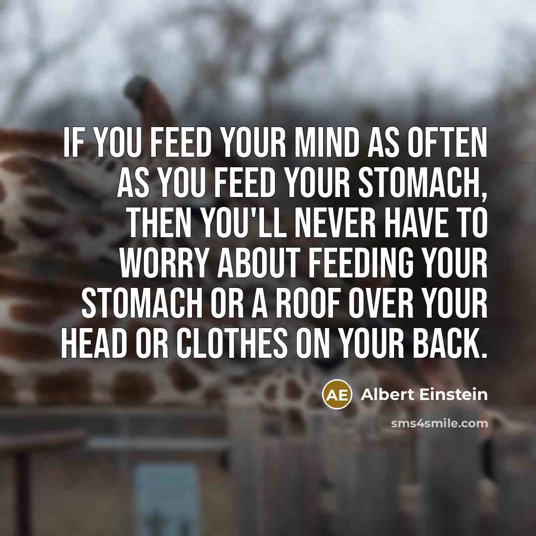 “If you feed your mind as often as you feed your stomach, then you'll never have to worry about feeding your stomach or a roof over your head or clothes on your back.” quote by Albert Einstein