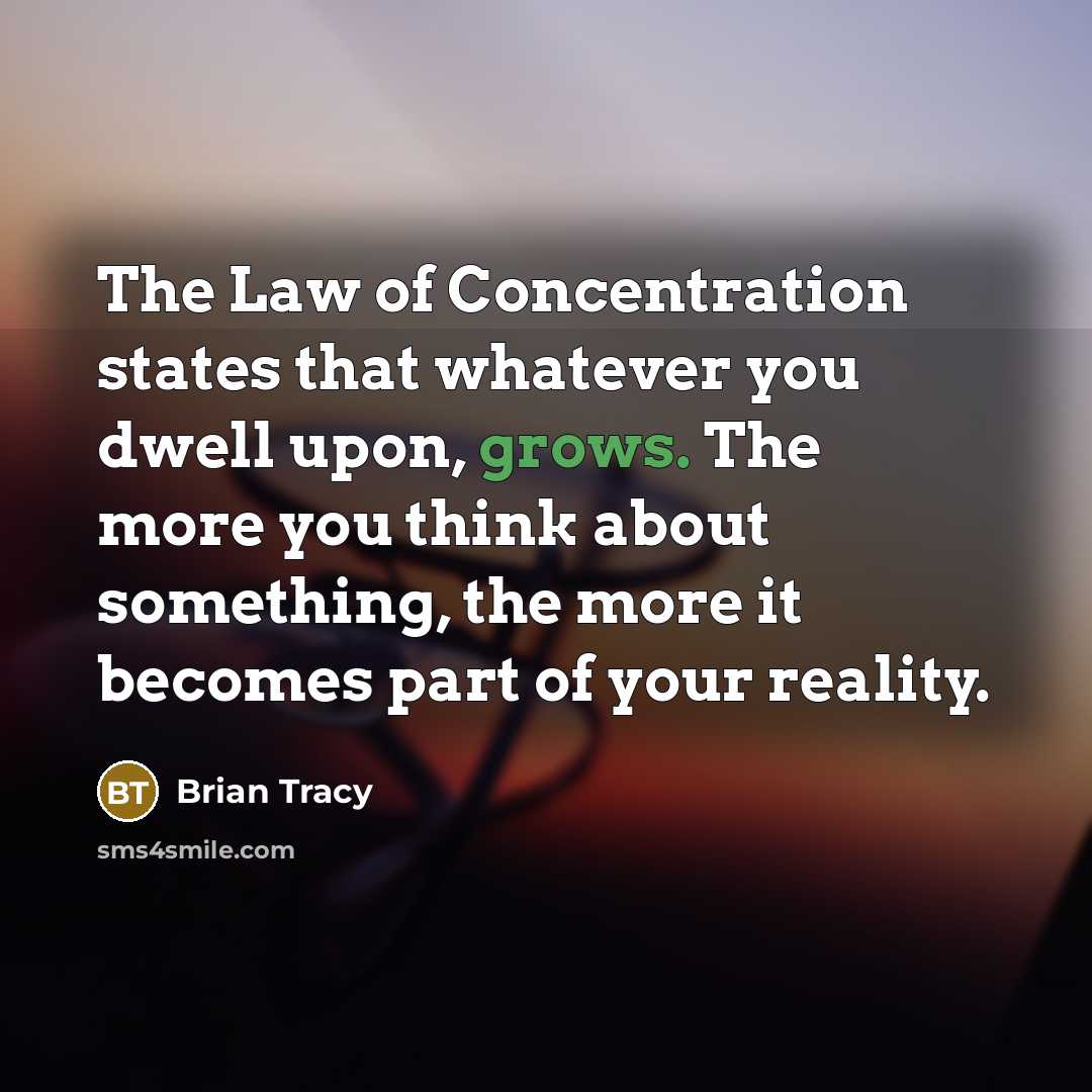 “The Law of Concentration states that whatever you dwell upon, grows. The more you think about something, the more it becomes part of your reality.” quote by Brian Tracy