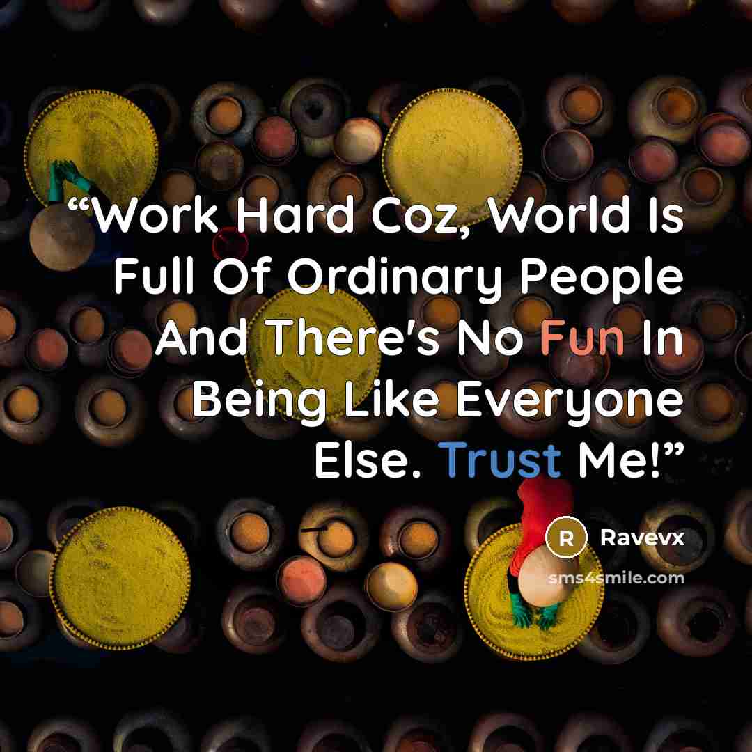 “Work Hard Coz, World Is Full Of Ordinary People And There's No Fun In Being Like Everyone Else. Trust Me!” quote by Ravevx