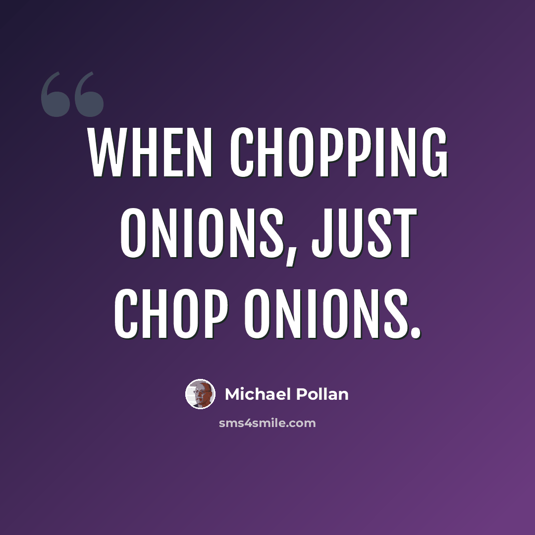 “When chopping onions, just chop onions.” quote by Michael Pollan