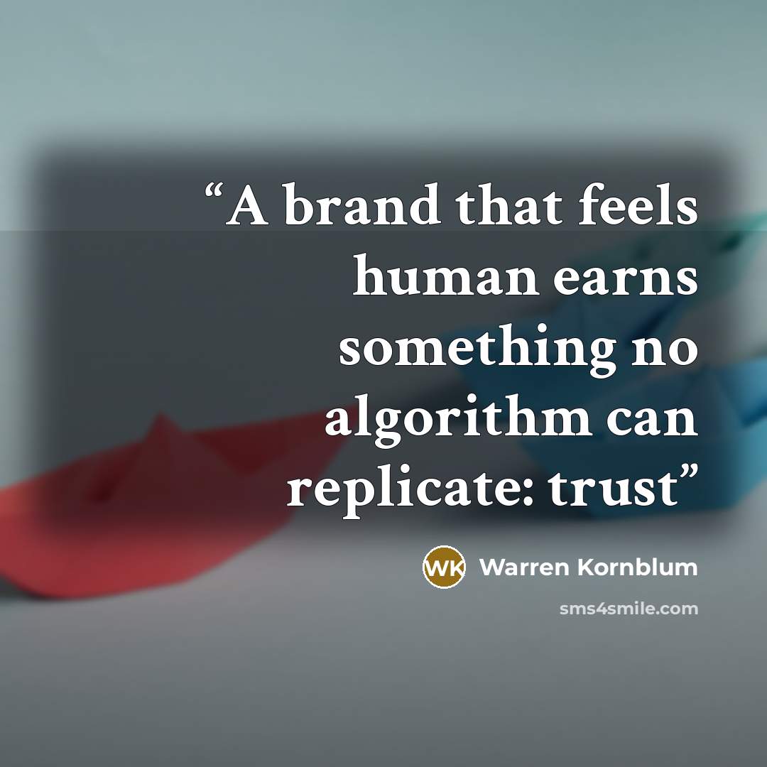 “A brand that feels human earns something no algorithm can replicate: trust” quote by Warren Kornblum