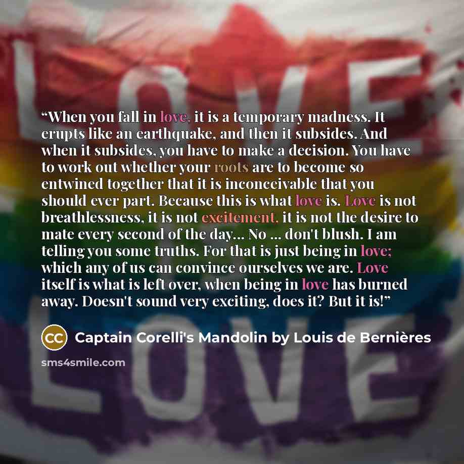 “When you fall in love, it is a temporary madness. It erupts like an earthquake, and then it subsides. And when it subsides, you have to make a decision. You have to work out whether your roots are to become so entwined together that it is inconceivable that you should ever part. Because this is…” quote by Captain Corelli's Mandolin by Louis de Bernières