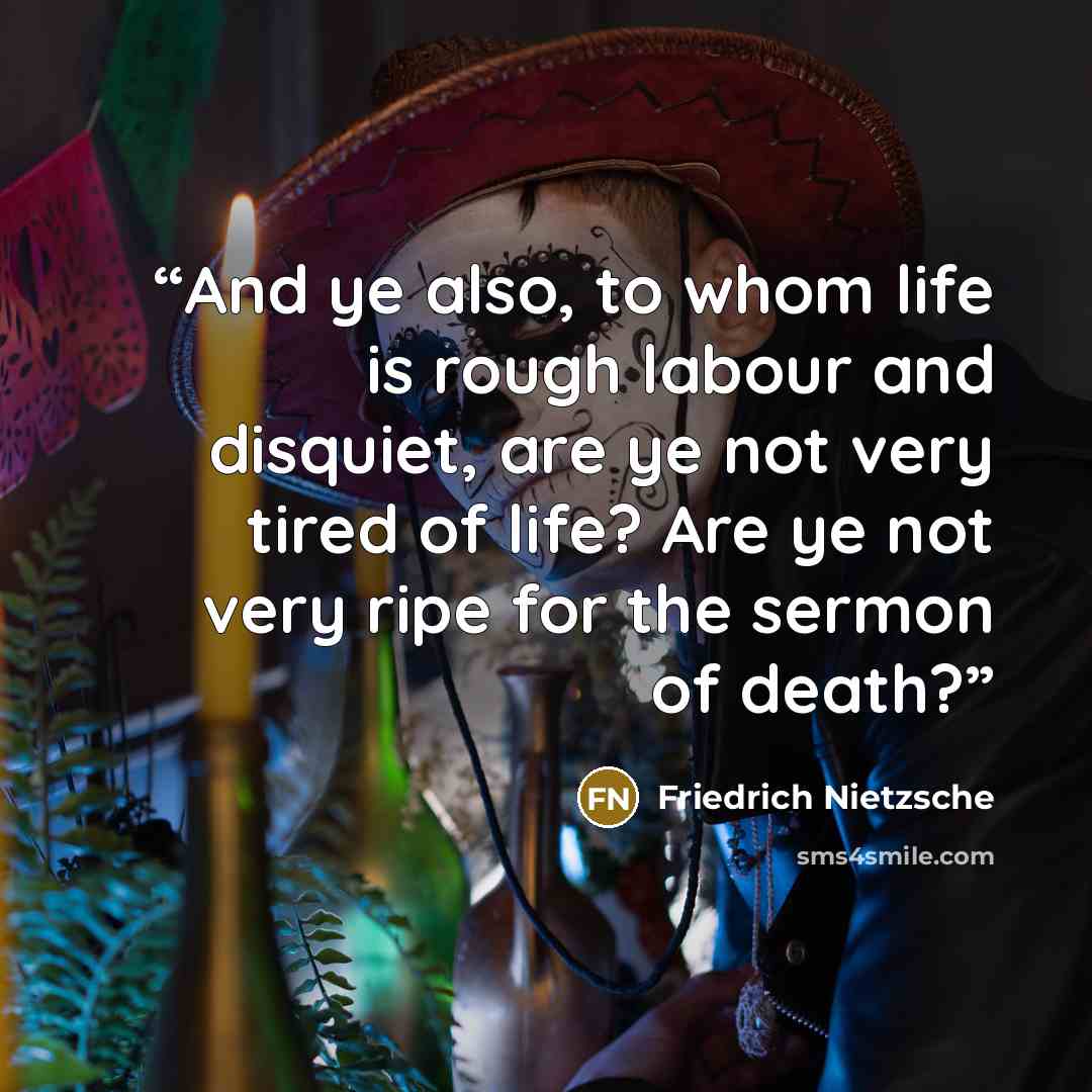 “And ye also, to whom life is rough labour and disquiet, are ye not very tired of life? Are ye not very ripe for the sermon of death?” quote by Friedrich Nietzsche