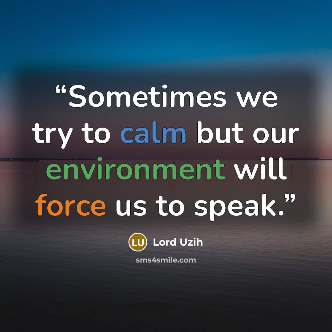 “Sometimes we try to calm but our environment will force us to speak.” quote by Lord Uzih