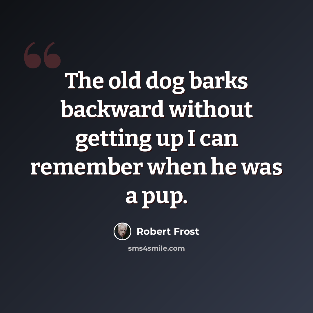 “The old dog barks backward without getting up I can remember when he was a pup.” quote by Robert Frost