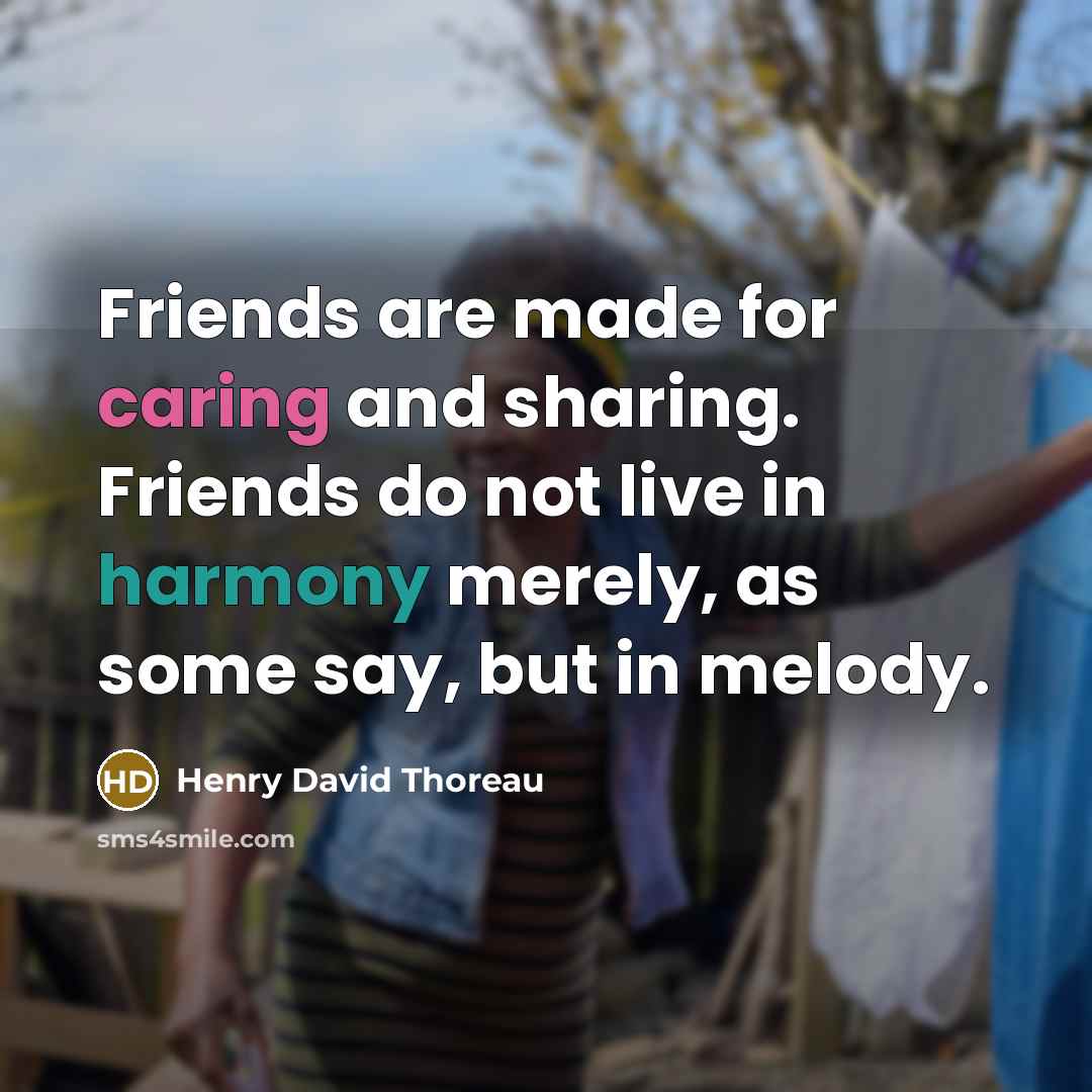 “Friends are made for caring and sharing. Friends do not live in harmony merely, as some say, but in melody.” quote by Henry David Thoreau