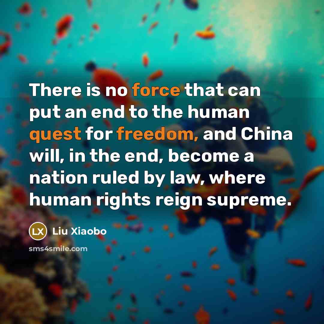 “There is no force that can put an end to the human quest for freedom, and China will, in the end, become a nation ruled by law, where human rights reign supreme.” quote by Liu Xiaobo