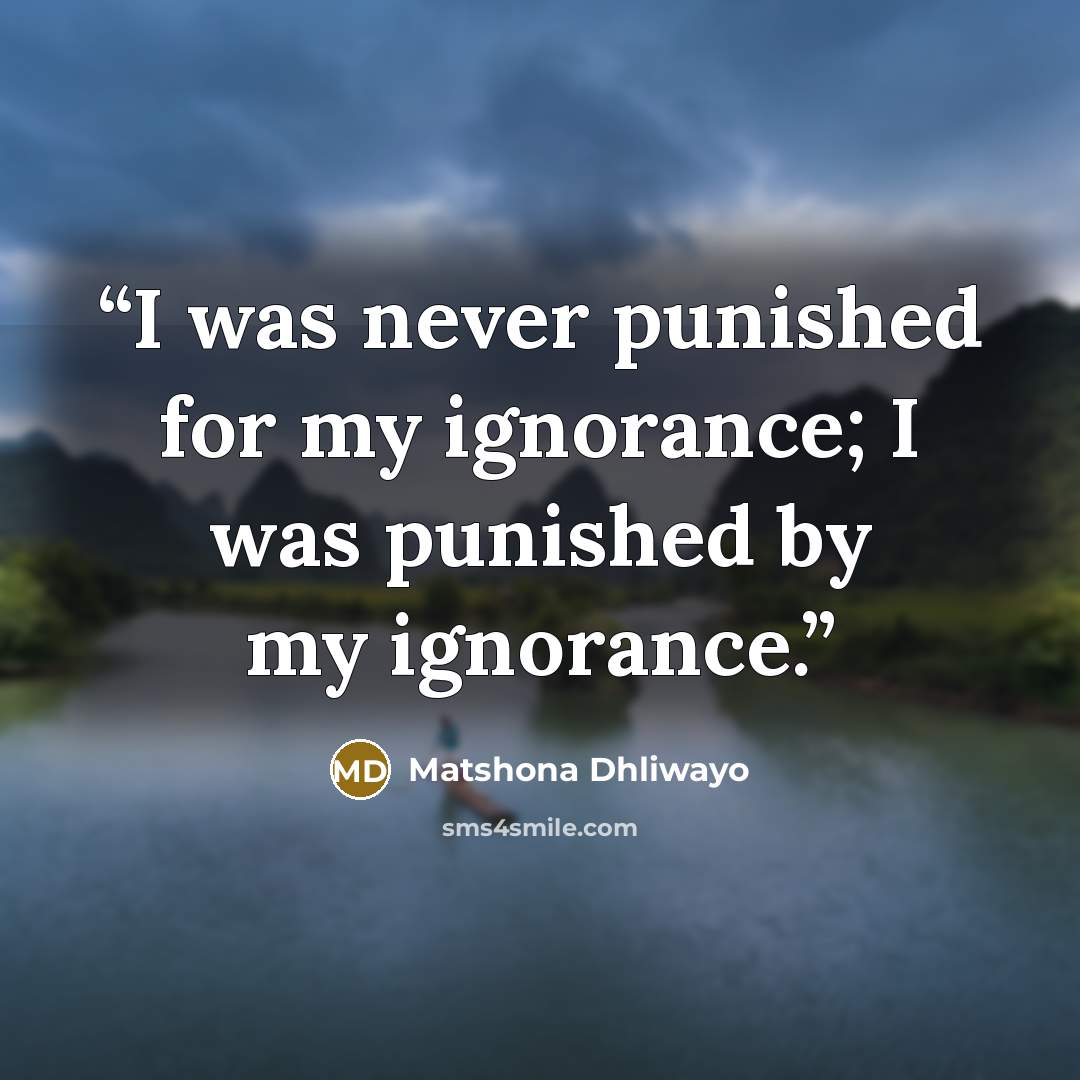 “I was never punished for my ignorance; I was punished by my ignorance.” quote by Matshona Dhliwayo