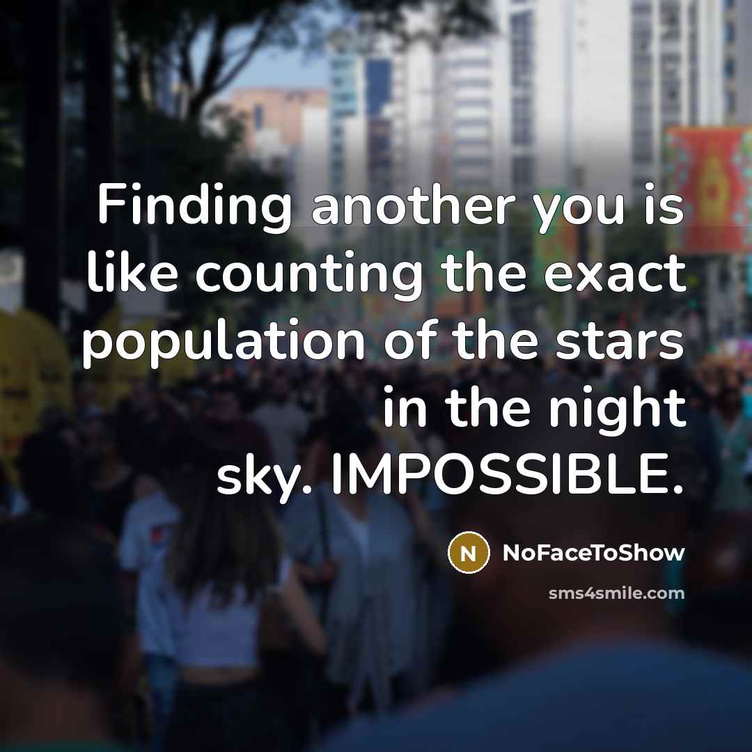 “Finding another you is like counting the exact population of the stars in the night sky. IMPOSSIBLE.” quote by NoFaceToShow