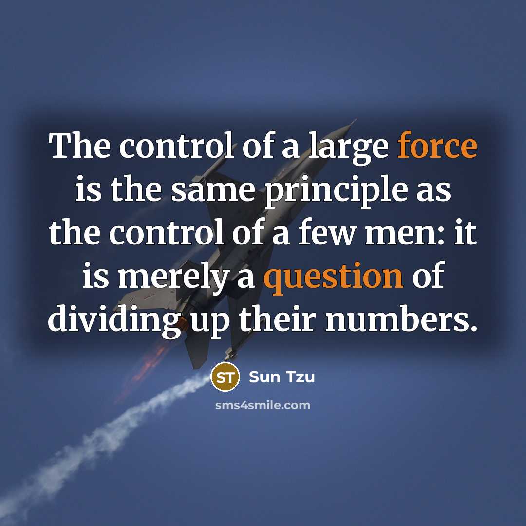 “The control of a large force is the same principle as the control of a few men: it is merely a question of dividing up their numbers.” quote by Sun Tzu