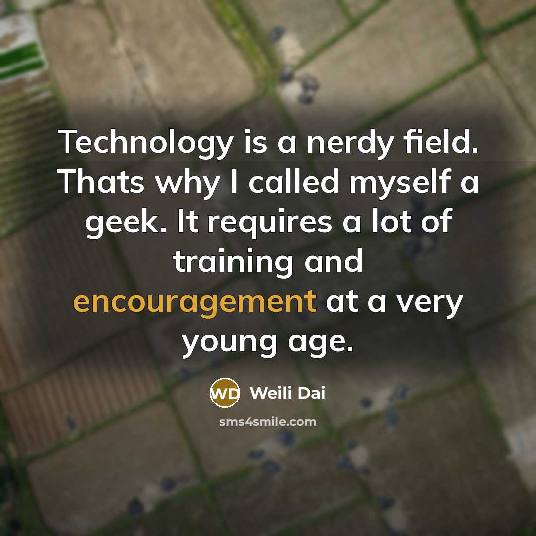 “Technology is a nerdy field. Thats why I called myself a geek. It requires a lot of training and encouragement at a very young age.” quote by Weili Dai