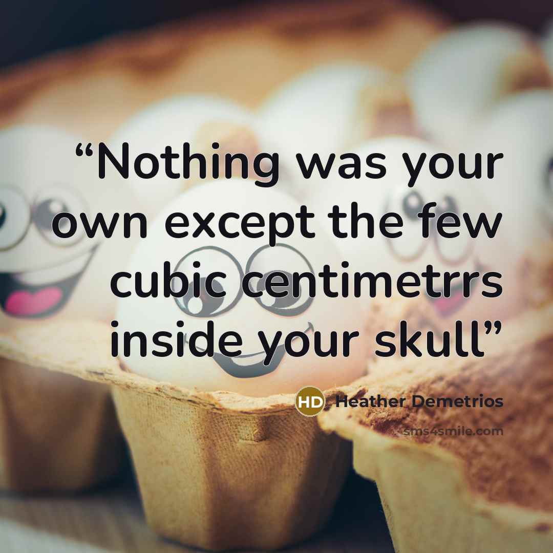 “Nothing was your own except the few cubic centimetrrs inside your skull” quote by Heather Demetrios
