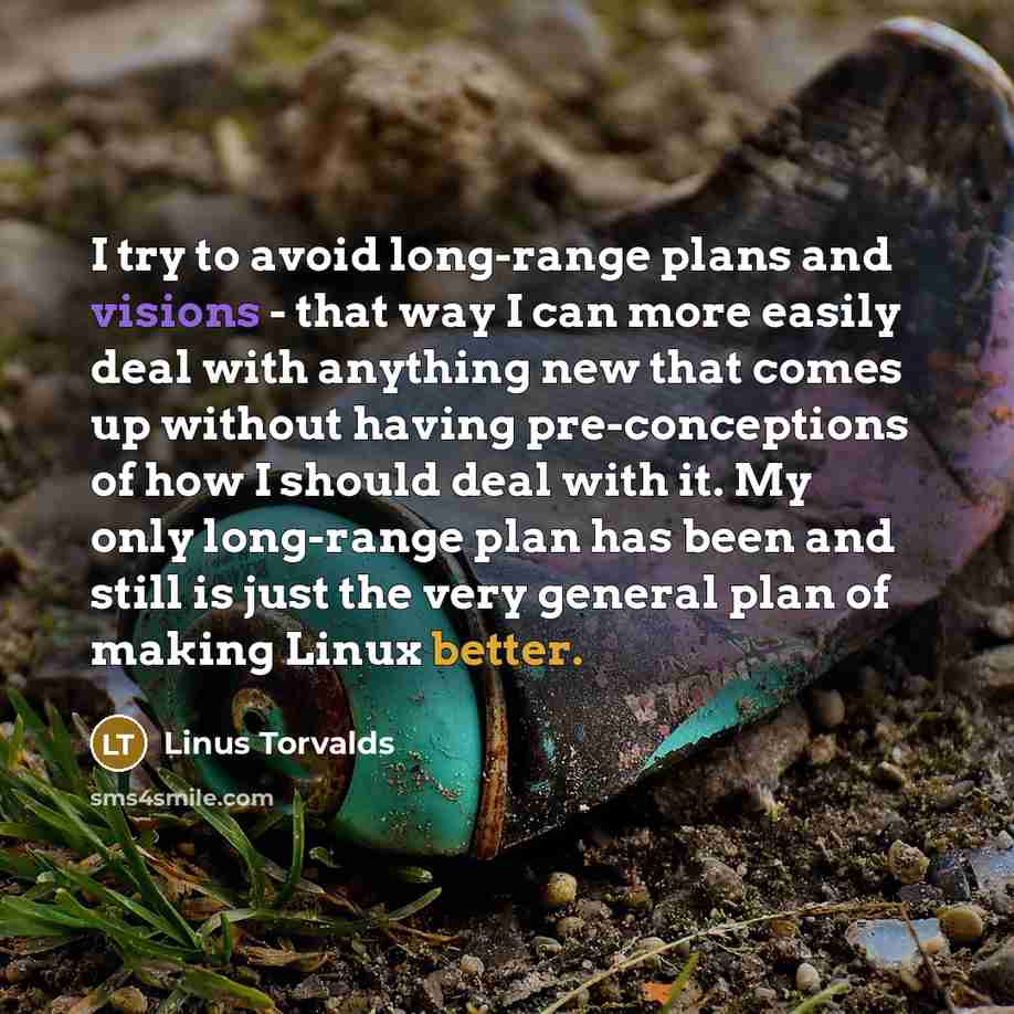 “I try to avoid long-range plans and visions - that way I can more easily deal with anything new that comes up without having pre-conceptions of how I should deal with it. My only long-range plan has been and still is just the very general plan of making Linux better.” quote by Linus Torvalds