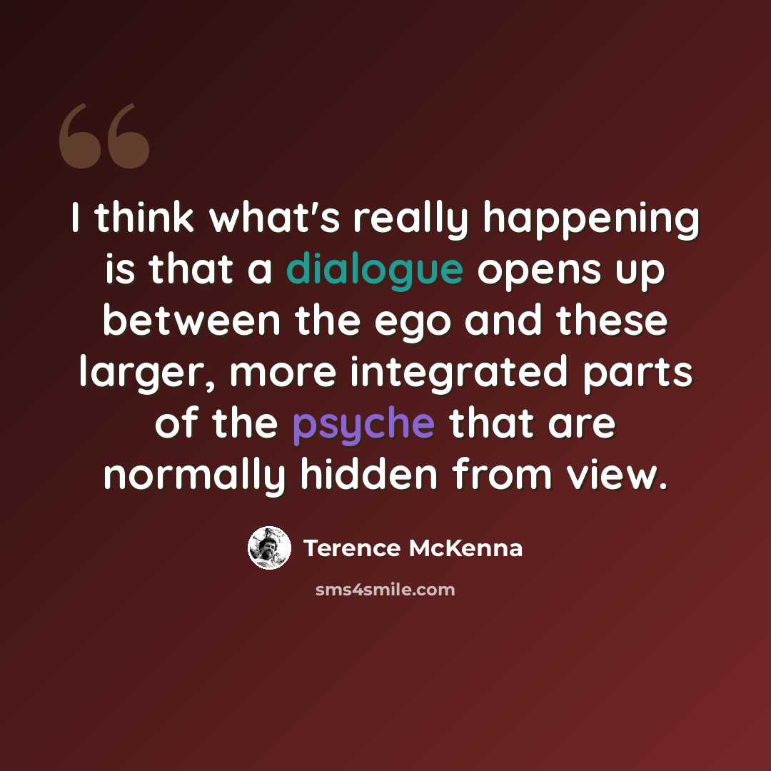 “I think what's really happening is that a dialogue opens up between the ego and these larger, more integrated parts of the psyche that are normally hidden from view.” quote by Terence McKenna