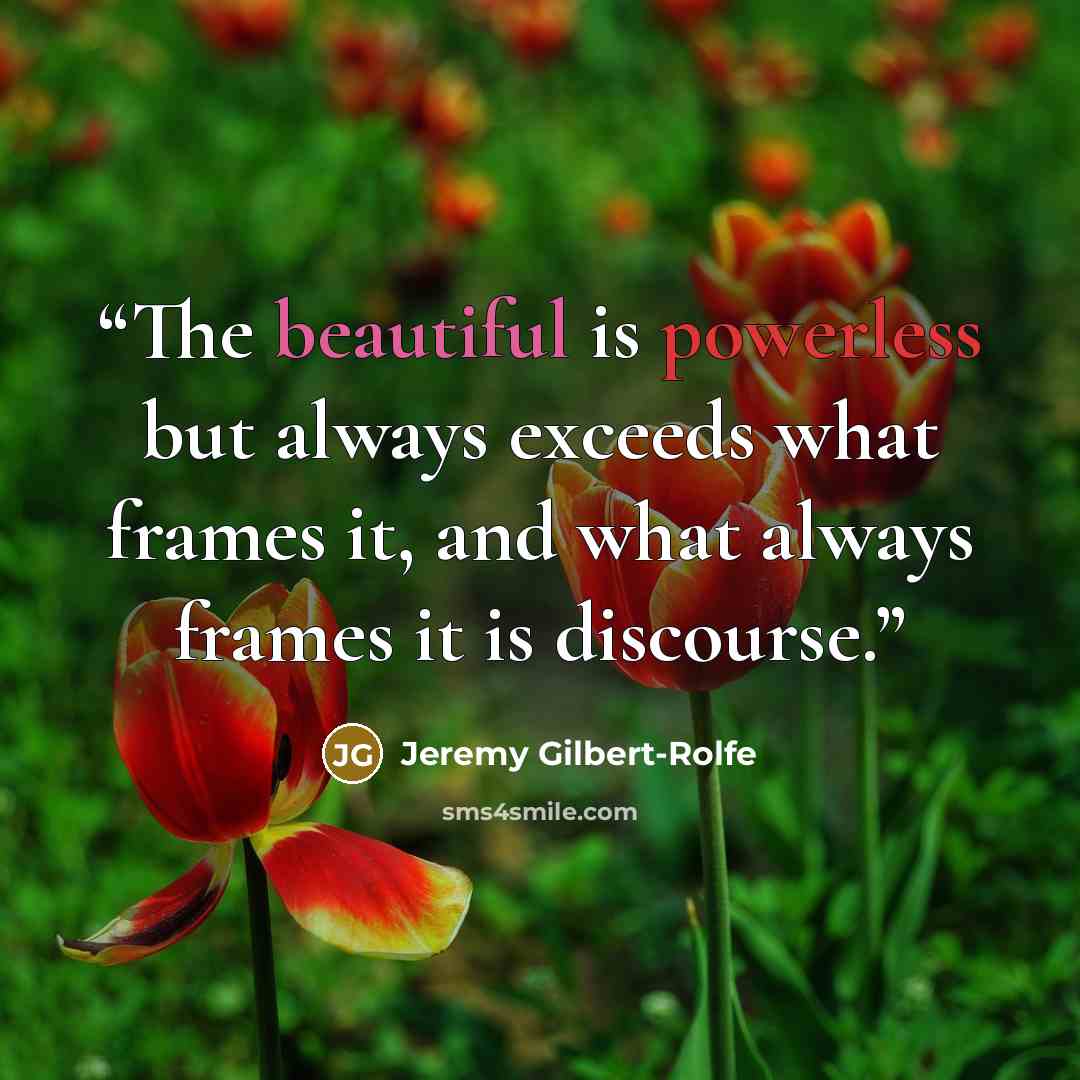 “The beautiful is powerless but always exceeds what frames it, and what always frames it is discourse.” quote by Jeremy Gilbert-Rolfe