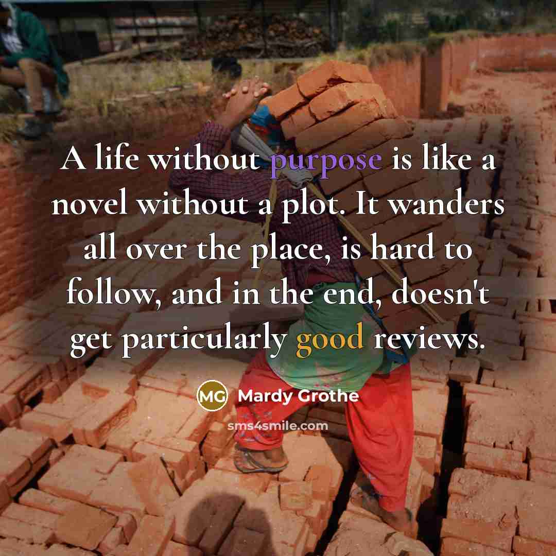 “A life without purpose is like a novel without a plot. It wanders all over the place, is hard to follow, and in the end, doesn't get particularly good reviews.” quote by Mardy Grothe