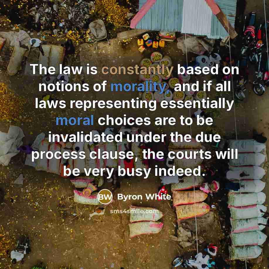 “The law is constantly based on notions of morality, and if all laws representing essentially moral choices are to be invalidated under the due process clause, the courts will be very busy indeed.” quote by Byron White
