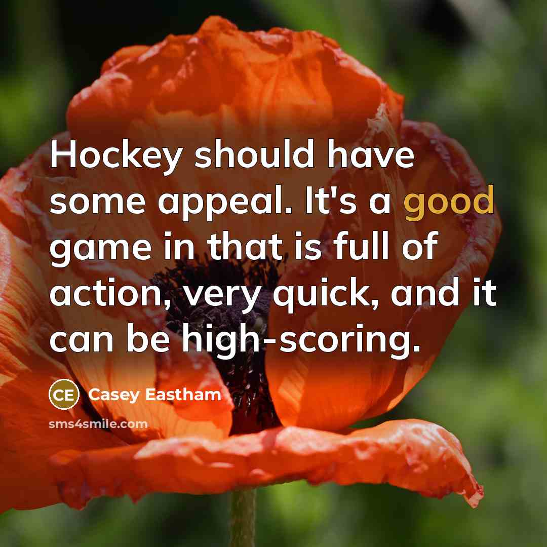 “Hockey should have some appeal. It's a good game in that is full of action, very quick, and it can be high-scoring.” quote by Casey Eastham