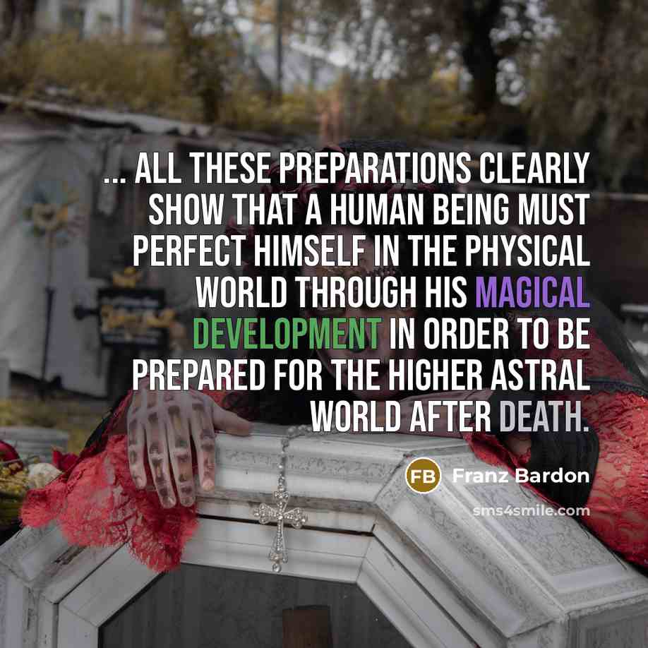 “... All these preparations clearly show that a human being must perfect himself in the physical world through his magical development in order to be prepared for the higher astral world after death.” quote by Franz Bardon