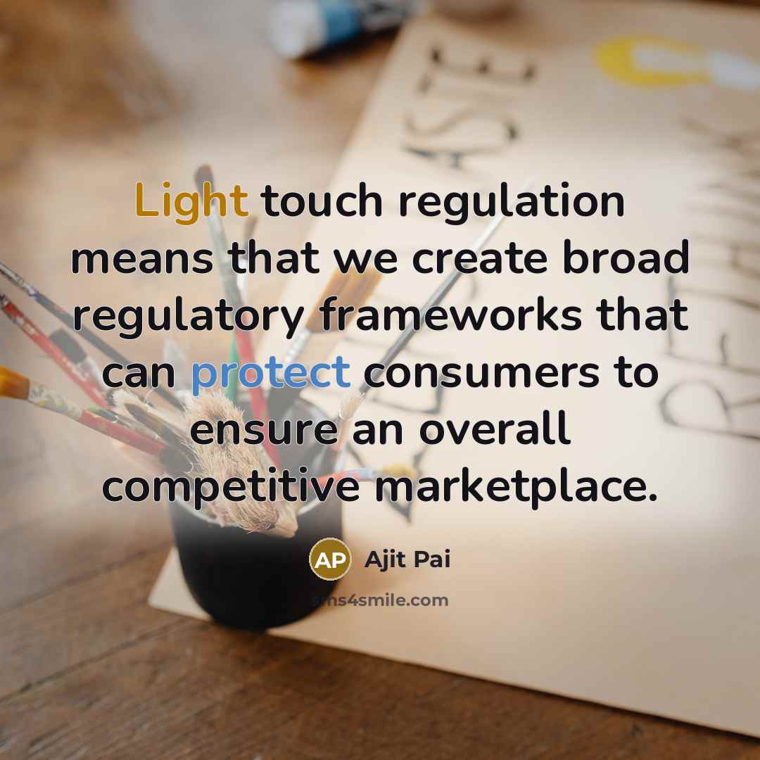 “Light touch regulation means that we create broad regulatory frameworks that can protect consumers to ensure an overall competitive marketplace.” quote by Ajit Pai