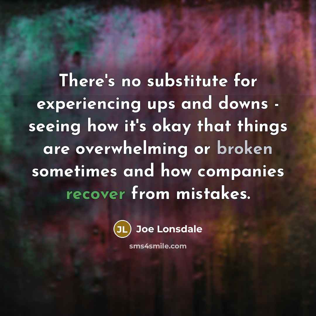 “There's no substitute for experiencing ups and downs - seeing how it's okay that things are overwhelming or broken sometimes and how companies recover from mistakes.” quote by Joe Lonsdale