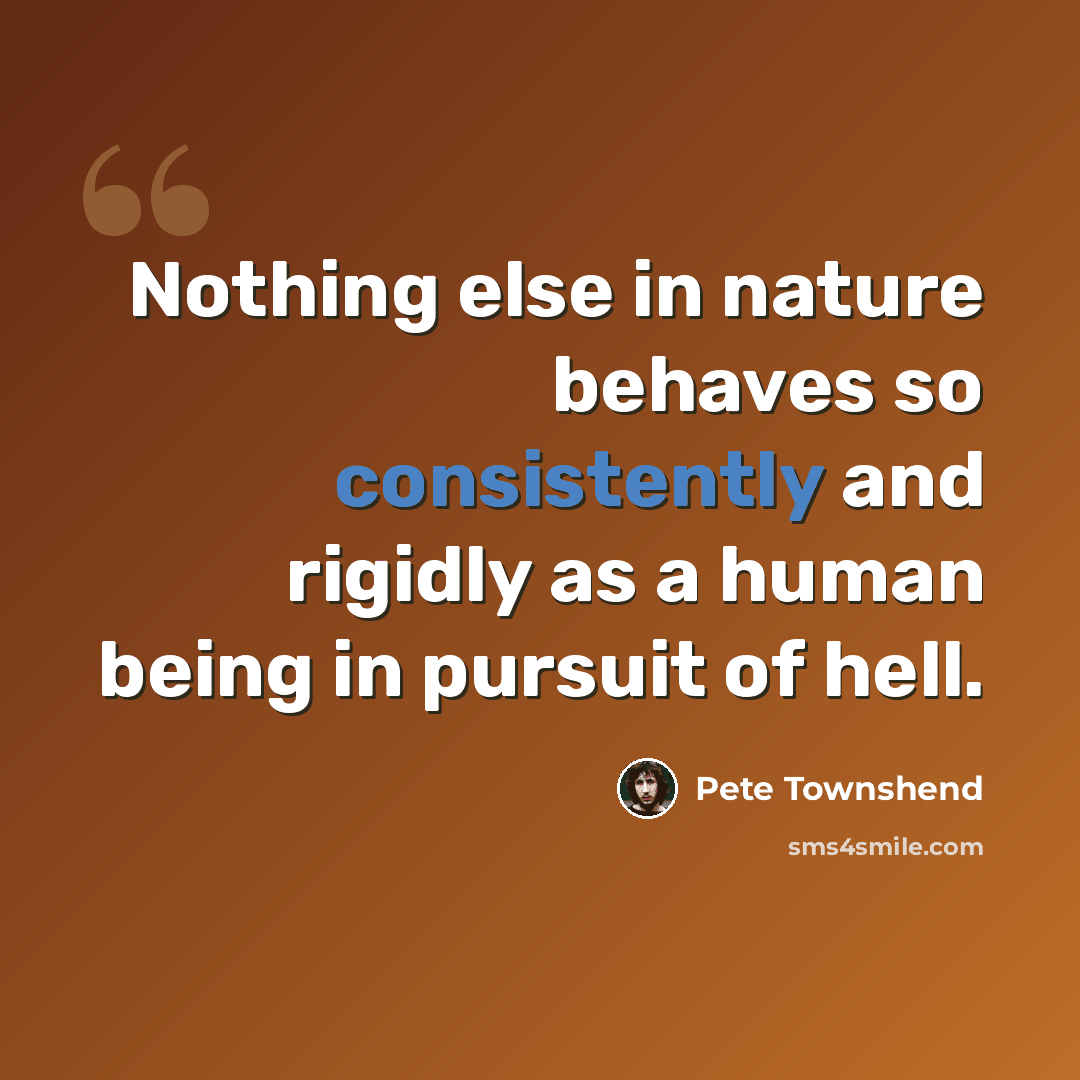 “Nothing else in nature behaves so consistently and rigidly as a human being in pursuit of hell.” quote by Pete Townshend