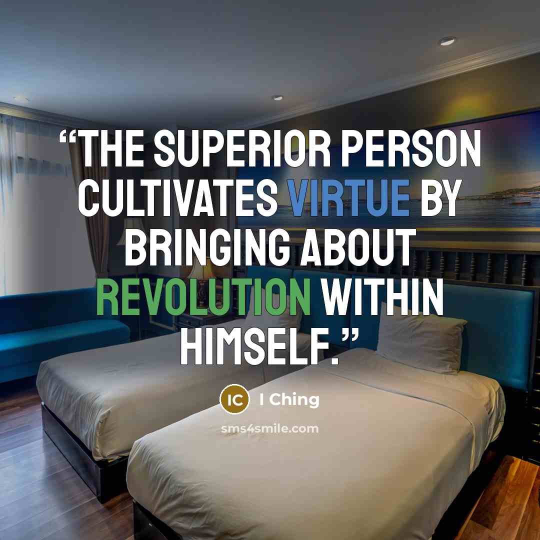 “The superior person cultivates virtue by bringing about revolution within himself.” quote by I Ching