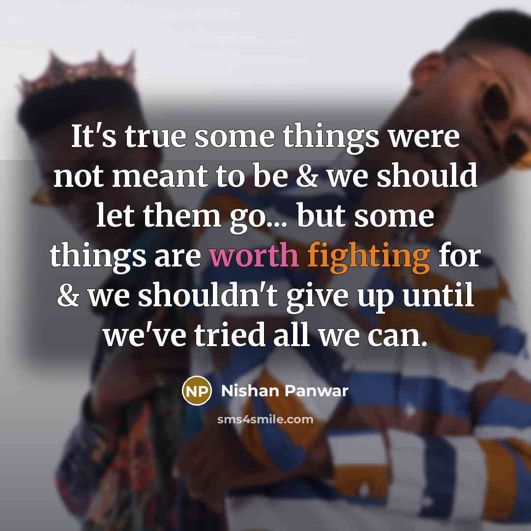 “It's true some things were not meant to be & we should let them go... but some things are worth fighting for & we shouldn't give up until we've tried all we can.” quote by Nishan Panwar