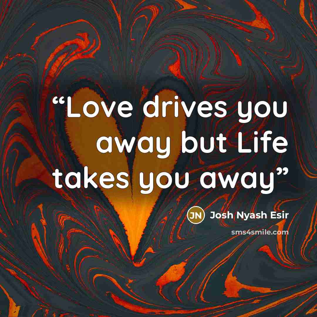 “Love drives you away but Life takes you away” quote by Josh Nyash Esir