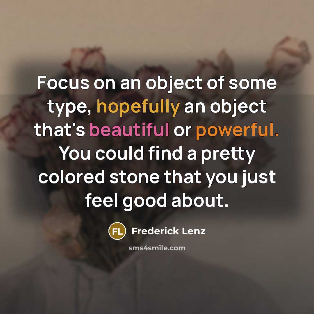 “Focus on an object of some type, hopefully an object that's beautiful or powerful. You could find a pretty colored stone that you just feel good about.” quote by Frederick Lenz