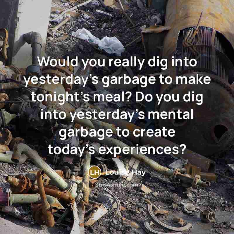 “Would you really dig into yesterday's garbage to make tonight's meal? Do you dig into yesterday's mental garbage to create today's experiences?” quote by Louise Hay