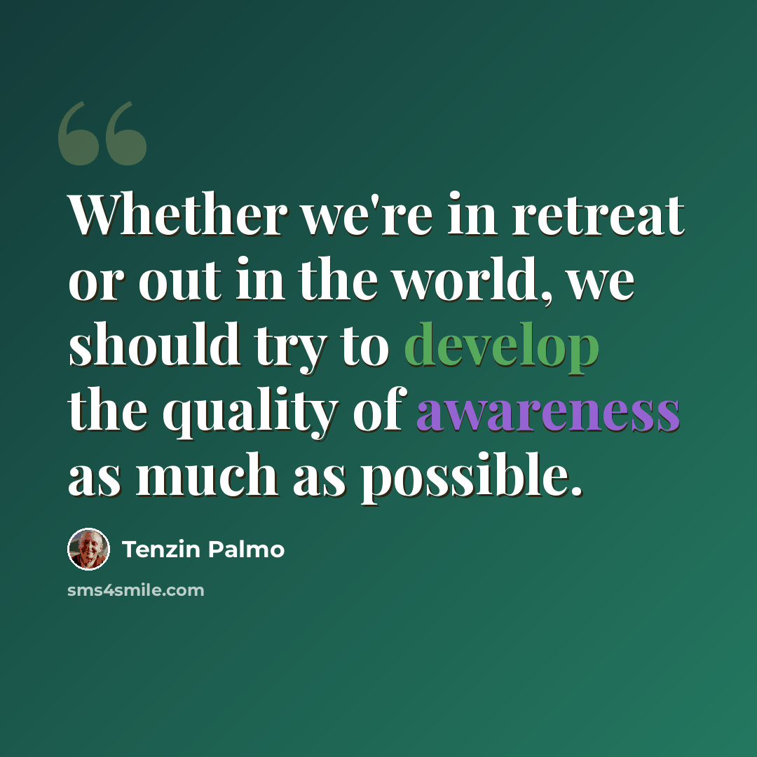 “Whether we're in retreat or out in the world, we should try to develop the quality of awareness as much as possible.” quote by Tenzin Palmo