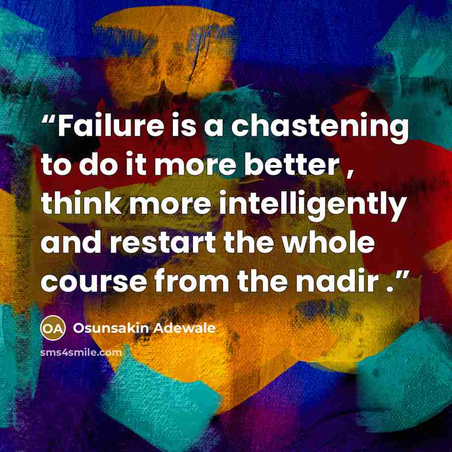 “Failure is a chastening to do it more better , think more intelligently and restart the whole course from the nadir .” quote by Osunsakin Adewale