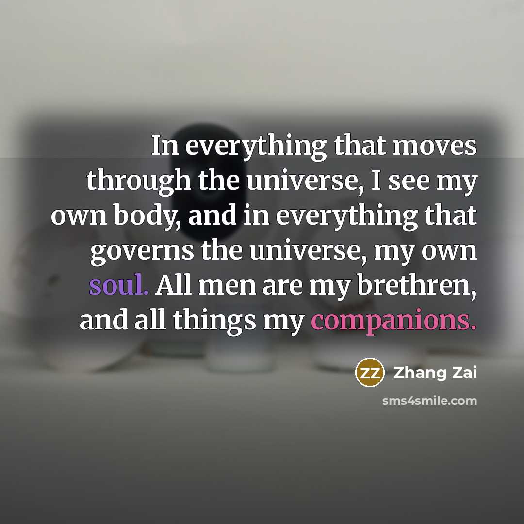 “In everything that moves through the universe, I see my own body, and in everything that governs the universe, my own soul. All men are my brethren, and all things my companions.” quote by Zhang Zai