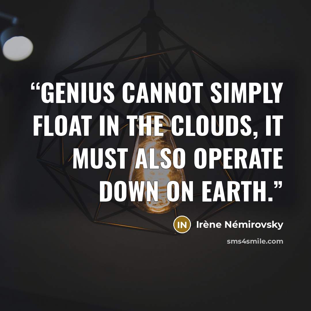 “Genius cannot simply float in the clouds, it must also operate down on earth.” quote by Irène Némirovsky