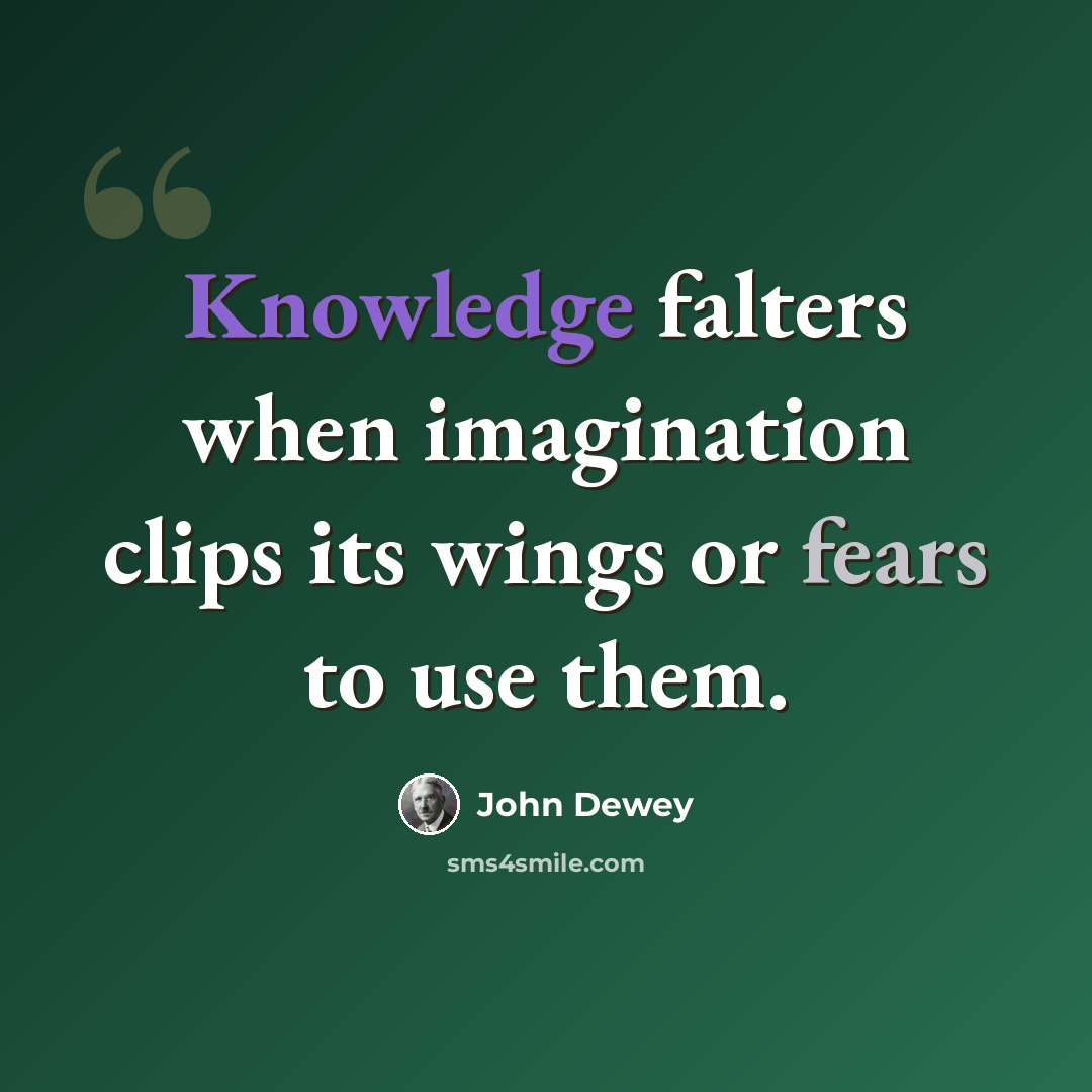“Knowledge falters when imagination clips its wings or fears to use them.” quote by John Dewey