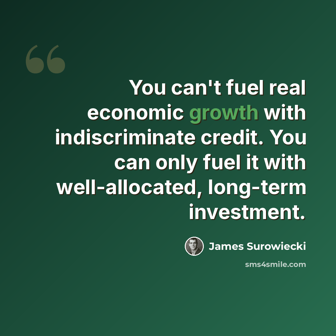 “You can't fuel real economic growth with indiscriminate credit. You can only fuel it with well-allocated, long-term investment.” quote by James Surowiecki