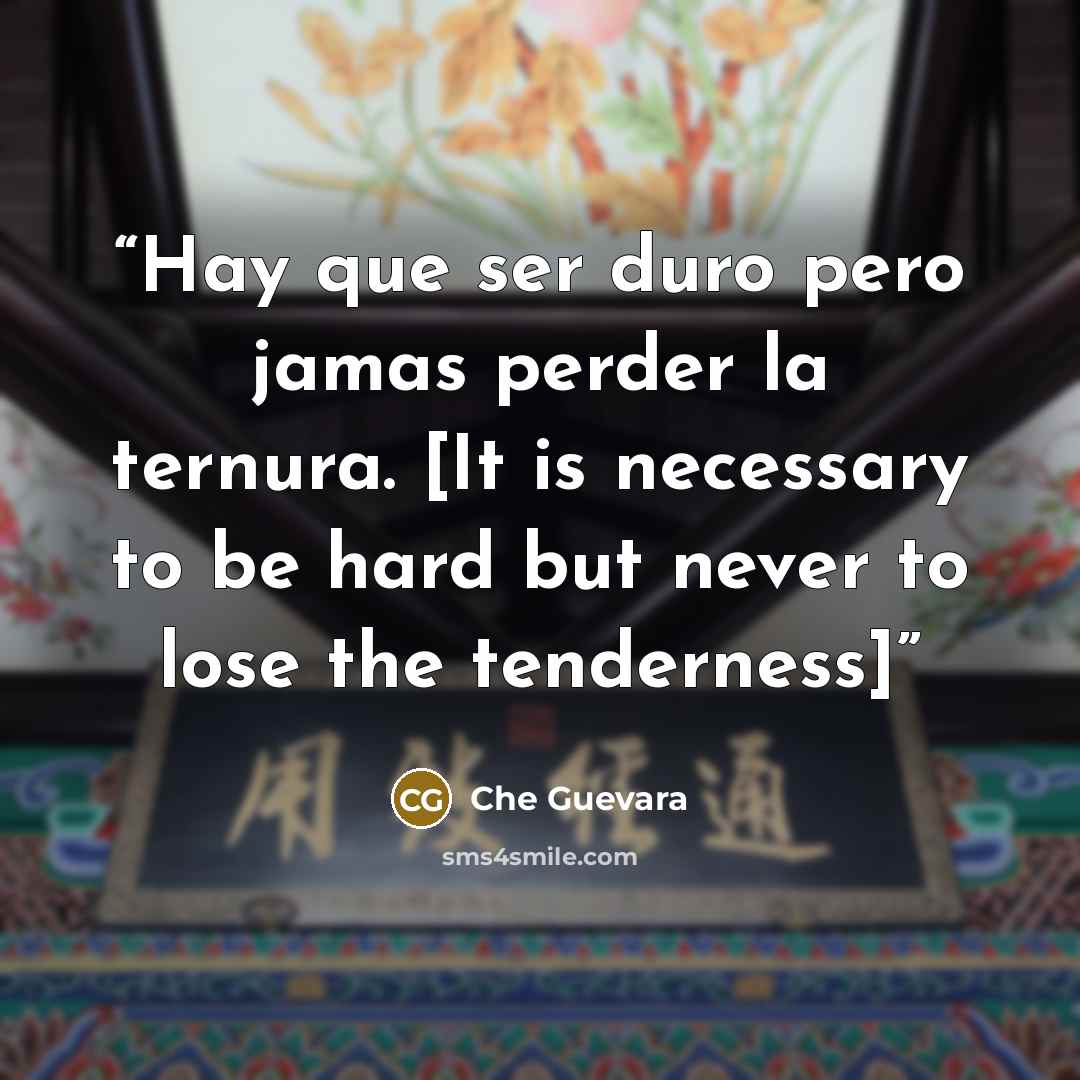 “Hay que ser duro pero jamas perder la ternura. [It is necessary to be hard but never to lose the tenderness]” quote by Che Guevara