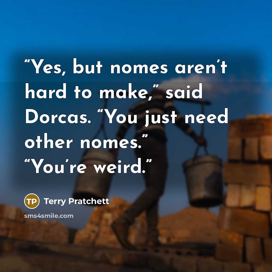 “Yes, but nomes aren’t hard to make,” said Dorcas. “You just need other nomes.” “You’re weird.” quote by Terry Pratchett