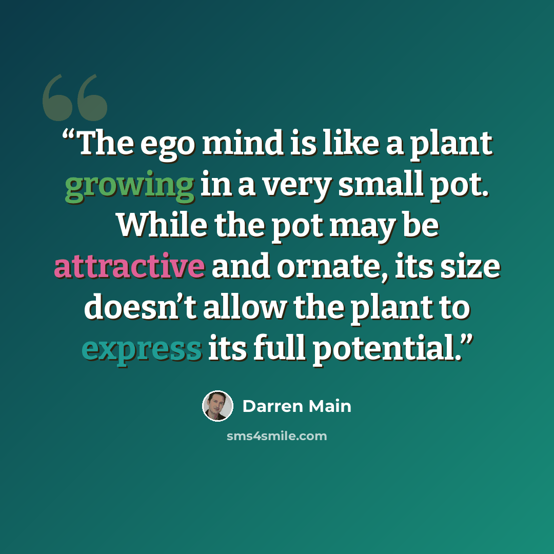 “The ego mind is like a plant growing in a very small pot. While the pot may be attractive and ornate, its size doesn’t allow the plant to express its full potential.” quote by Darren Main