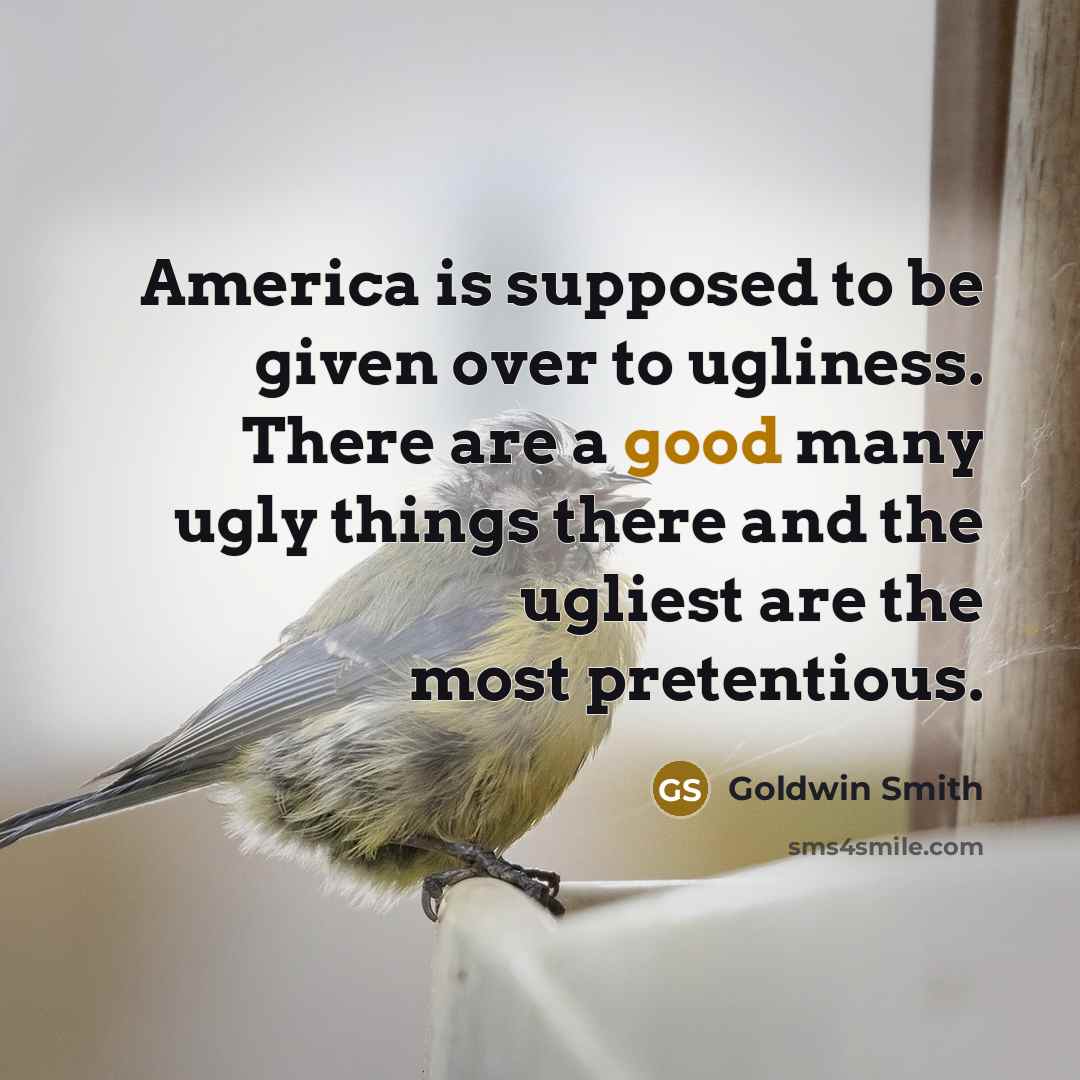 “America is supposed to be given over to ugliness. There are a good many ugly things there and the ugliest are the most pretentious.” quote by Goldwin Smith