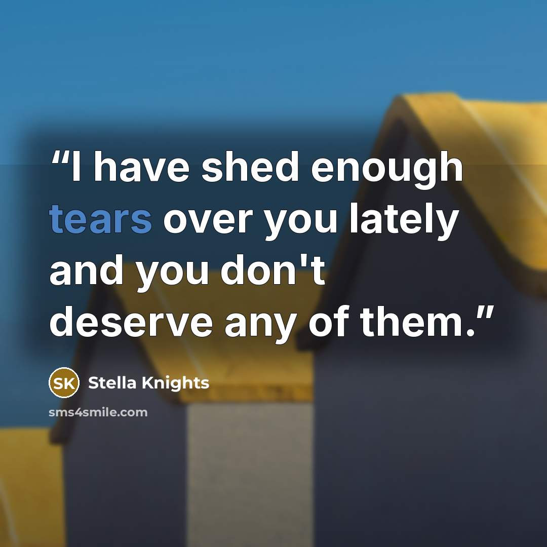 “I have shed enough tears over you lately and you don't deserve any of them.” quote by Stella Knights